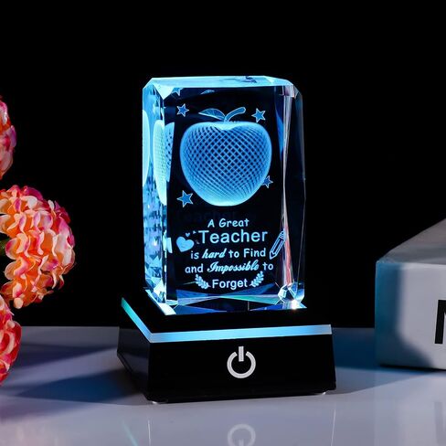 Movdyka Teacher Appreciation Gifts for Women Men, 3D Crystal Engrave Apple with Base, Best Unique Christmas Retirement Thank You End of The Year Gifts for Teacher from Students in Saudi Arabia