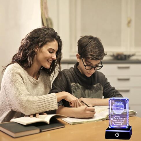 Movdyka Teacher Appreciation Gifts for Women Men, 3D Crystal Engrave Apple with Base, Best Unique Christmas Retirement Thank You End of The Year Gifts for Teacher from Students in Saudi Arabia