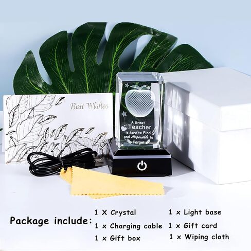 Movdyka Teacher Appreciation Gifts for Women Men, 3D Crystal Engrave Apple with Base, Best Unique Christmas Retirement Thank You End of The Year Gifts for Teacher from Students in Saudi Arabia