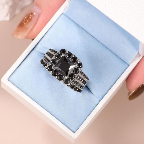Newshe Jewellery Black Wedding Rings for Women AAAAA Cz Bridal Engagement Ring Set 925 Sterling Silver Princess Size 5-10 in Saudi Arabia