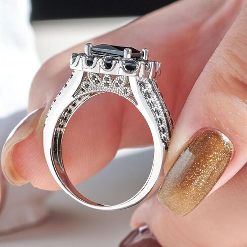 Newshe Jewellery Black Wedding Rings for Women AAAAA Cz Bridal Engagement Ring Set 925 Sterling Silver Princess Size 5-10 in Saudi Arabia