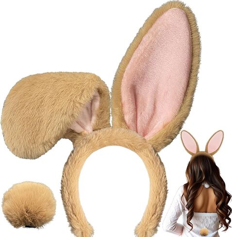 KHC-KHF Easter-Headband Bunny-Headbands Halloween Plush Rabbit Ear Costume Bunny Headband Tail Accessories Party Makeup Birthday Favors s Adult Headwear in Saudi Arabia