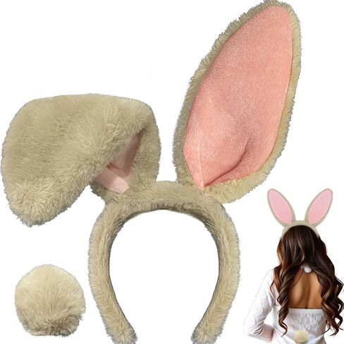 KHC-KHF Easter-Headband Bunny-Headbands Halloween Plush Rabbit Ear Costume Bunny Headband Tail Accessories Party Makeup Birthday Favors s Adult Headwear in Kuwait