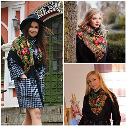 Women's Traditional Scarf Wrap Tassel Shawl Fringes Neck Head Shawl Retro Scarf Floral Poncho in Saudi Arabia