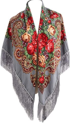 Women's Traditional Scarf Wrap Tassel Shawl Fringes Neck Head Shawl Retro Scarf Floral Poncho in Saudi Arabia