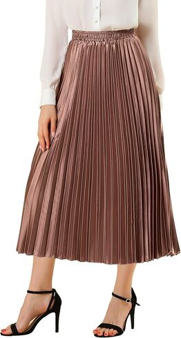 Allegra K Women's Pleated Midi Skirt Elastic Waist Metallic Shiny Accordion Party Skirts in Saudi Arabia