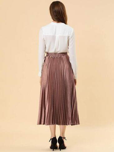Allegra K Women's Pleated Midi Skirt Elastic Waist Metallic Shiny Accordion Party Skirts in Saudi Arabia