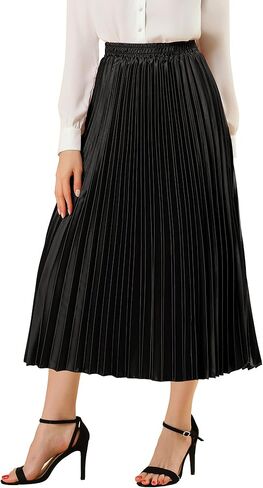 Allegra K Women's Pleated Midi Skirt Elastic Waist Metallic Shiny Accordion Party Skirts in Saudi Arabia