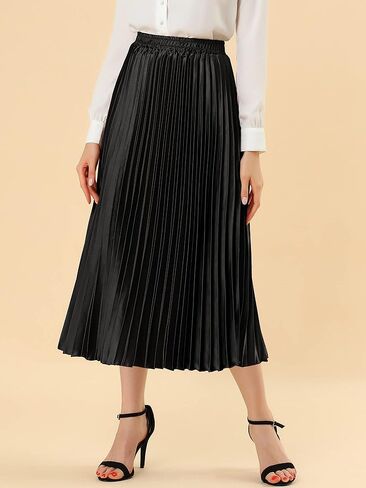 Allegra K Women's Pleated Midi Skirt Elastic Waist Metallic Shiny Accordion Party Skirts in Saudi Arabia