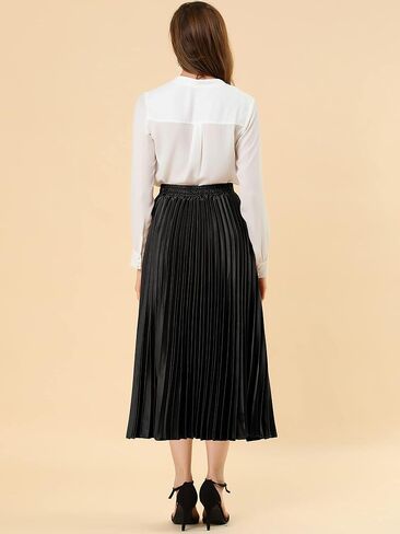 Allegra K Women's Pleated Midi Skirt Elastic Waist Metallic Shiny Accordion Party Skirts in Saudi Arabia