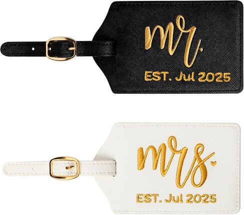Mr and Mrs Est Luggage Tag, Embroidered Mr Mrs Luggage Tag with Est Date, Honeymoon Suitcase Accessories, Wedding Gift for Couples, Bridal Shower Present (Est Jul 2025) in Kuwait
