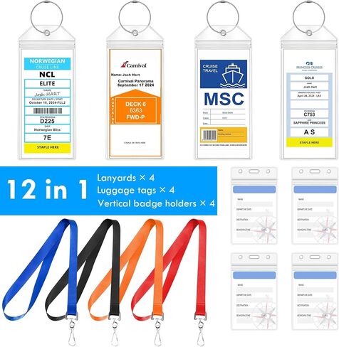 12 in 1 Luggage Tags and Cruise Lanyard for Ship Cards, Colorful Ship Lanyards With Waterproof Badge Holders in Kuwait