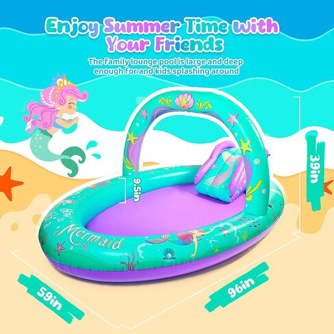 SULIFEEL Rainbow Unicorn Inflatable Play Center Kiddie Pool with Slide and Sprinkler for Children, 8ft x 5ft x 9.5in Baby Pool for Backyard and Garden, Free Inflatable Pump (Rainbow) in Kuwait