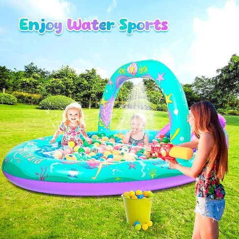 SULIFEEL Rainbow Unicorn Inflatable Play Center Kiddie Pool with Slide and Sprinkler for Children, 8ft x 5ft x 9.5in Baby Pool for Backyard and Garden, Free Inflatable Pump (Rainbow) in Kuwait