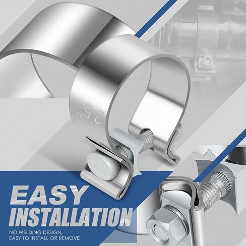 Auto Dynasty 2.5 ID Inches Narrow Band Exhaust Muffler Seal Clamps Sleeve, Universal Use for 2.5" Outer Diameter Pipe - Stainless Steel (Pack of 2) in Saudi Arabia