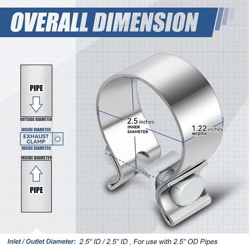 Auto Dynasty 2.5 ID Inches Narrow Band Exhaust Muffler Seal Clamps Sleeve, Universal Use for 2.5" Outer Diameter Pipe - Stainless Steel (Pack of 2) in Saudi Arabia