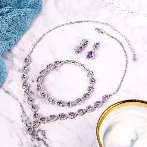 BriLove Wedding Bridal CZ Necklace Bracelet Earrings Jewelry Set for Women Teardrop Infinity Figure 8 Y-Necklace Tennis Dangle Party Prom Accessories in Kuwait
