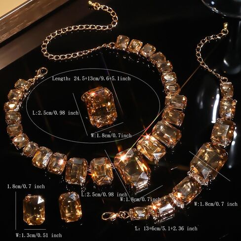 Octwine Silver Green Red Rhinestones Bridal Necklace Earrings Set Wedding Rhinestone Necklace Dangle Earrings Rings Bracelet Sets for Brides Bridesmaid Crystal Prom Party Accessories for Women in Saudi Arabia