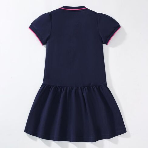 HILEELANG Girl Easter Polo Dress Short Sleeve Cotton Casual Button Closure School Playwear Ruffle Dresses in Saudi Arabia