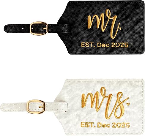 Mr and Mrs Est Luggage Tag, Embroidered Mr Mrs Luggage Tag with Est Date, Honeymoon Suitcase Accessories, Wedding Gift for Couples, Bridal Shower Present (Est Jul 2025) in Kuwait