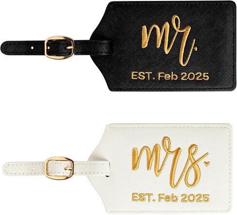 Mr and Mrs Est Luggage Tag, Embroidered Mr Mrs Luggage Tag with Est Date, Honeymoon Suitcase Accessories, Wedding Gift for Couples, Bridal Shower Present (Est Jul 2025) in Kuwait