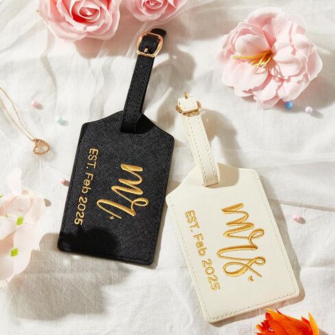 Mr and Mrs Est Luggage Tag, Embroidered Mr Mrs Luggage Tag with Est Date, Honeymoon Suitcase Accessories, Wedding Gift for Couples, Bridal Shower Present (Est Jul 2025) in Kuwait