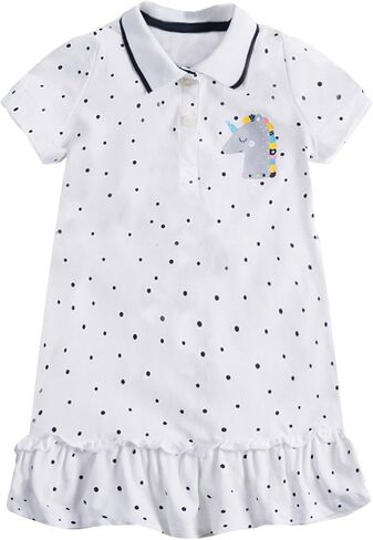 HILEELANG Girl Easter Polo Dress Short Sleeve Cotton Casual Button Closure School Playwear Ruffle Dresses in Saudi Arabia