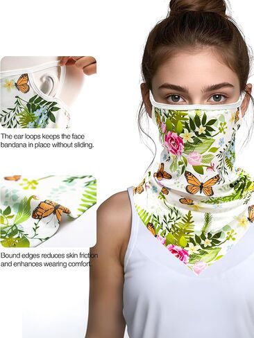 FISHEAL UV Sun Protection Face Scarf Mask, Breathable Gardening Face Cover Neck Gaiter with Ear Loops Bandana for Men Women in Saudi Arabia