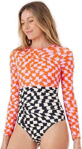 Roxy Women's Long Sleeve Surf Suit-Onesie Fitted Rash Guard Swimsuit – UPF 50+, Back Zip Closure, Swimwear in Saudi Arabia