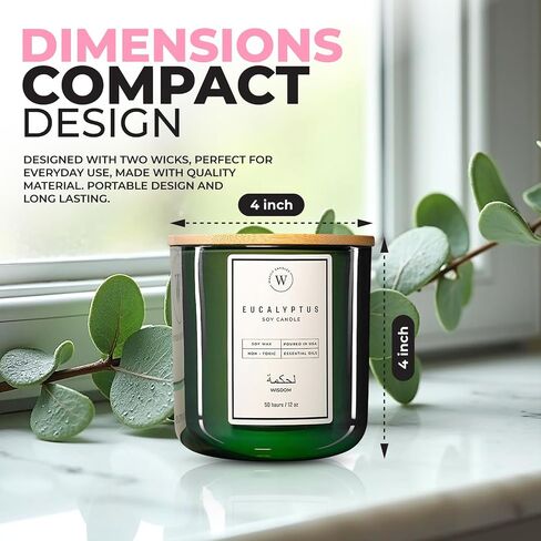 Waxily Eucalyptus Soy Candle | Aromatherapy Candles | Non Toxic, Long Lasting, Glass Essential Oil Candle | Luxury Gift, Clean Burning, Home Spa, Stress Relief, Vegan, Eco Friendly, Natural | 12oz in Saudi Arabia