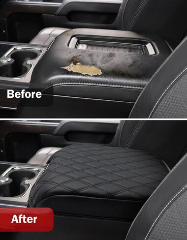KBH Center Console Armrest Cover for 2014-2018 Chevy Silverado & GMC Sierra, 2015-2020 Tahoe Suburban Yukon, Bucket Seat, Vinyl Leather, Anti-Scratch, Black in Saudi Arabia