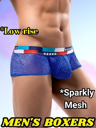Mens Sexy Mesh Underwear, Sparkly Low Rise Boxers Briefs, USA American Flag Glitter, Sparkle Lingerie Bikini in Saudi Arabia