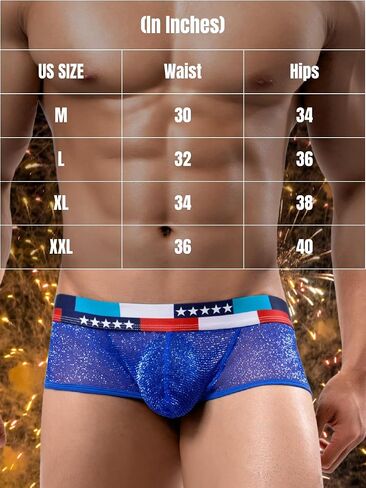 Mens Sexy Mesh Underwear, Sparkly Low Rise Boxers Briefs, USA American Flag Glitter, Sparkle Lingerie Bikini in Saudi Arabia