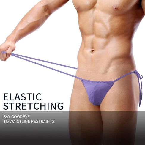 AGJGFM Mens Sexy ice Silk Bikini Tie Side G String T Back Thongs Briefs Adjustable Underwears in Saudi Arabia