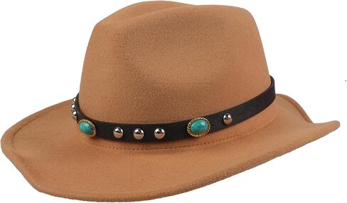 Mens Felt Western Cowboy Hat Women Floppy Wide Brim Sun Bucket Hat Retro Cowgirl Panama Fedoras Packable UPF50 Beach Cap in Saudi Arabia
