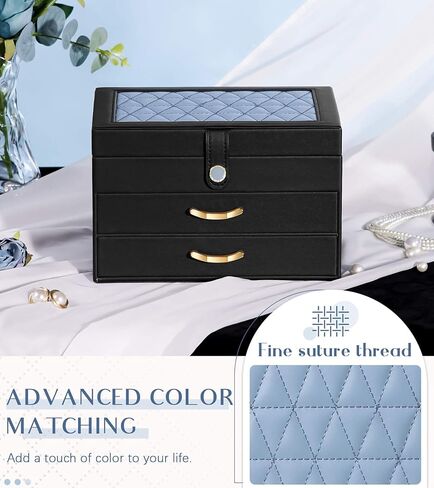 Black Jewelry Box Organizer: Home Decor for Women - 2-Drawer Holder for Valentine’s Day Birthday Christmas Black Pink in Kuwait