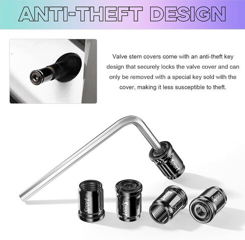 8 PCS Locking Car Tire Valve Stems Caps, Dustproof Auto Tire Valve Stem Cover with Rubber Seal, Anti-Theft Tyre Air Stems Cover for Cars, SUVs, Bicycles, Car Accessories (Black) in Saudi Arabia