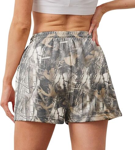 Camo Sweat Shorts for Women Drawstring Elastic Waist Maple Leaf Print Lounge Athletic Shorts with Pockets in Saudi Arabia