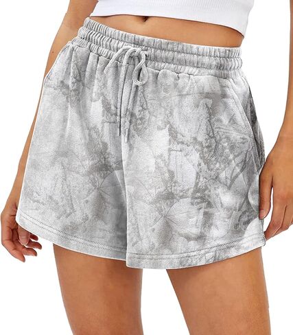 Camo Sweat Shorts for Women Drawstring Elastic Waist Maple Leaf Print Lounge Athletic Shorts with Pockets in Saudi Arabia