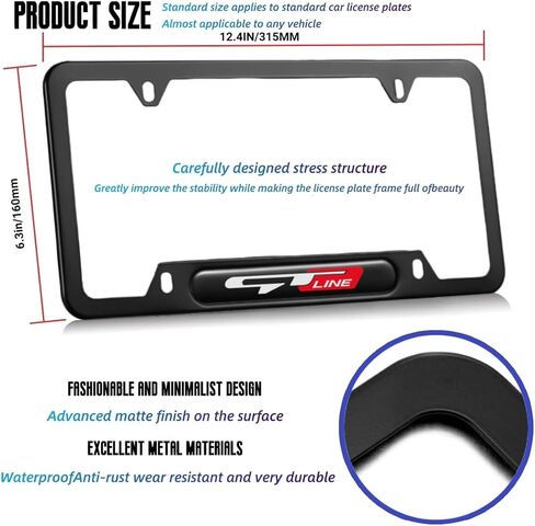 2 Pcs Black License Plate Frames License Plate Covers Compatible with Elantra i20 i30 Tucson Kona Sonata Kona venueN line Metal Aluminum Material Screw caps Cover Set in Kuwait