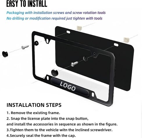 2 Pcs Black License Plate Frames License Plate Covers Compatible with Elantra i20 i30 Tucson Kona Sonata Kona venueN line Metal Aluminum Material Screw caps Cover Set in Kuwait