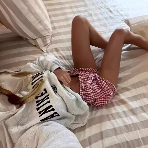 Women's Lounge Plaid Shorts With Ruffle Bloomer - Low Rise Coquette Micro Shorts for Sexy Pajama Bottoms and Sleep in Kuwait