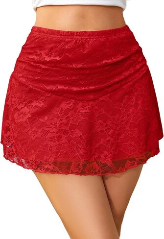 تنانير Avidlove Mini للنساء Sexy Lace Skirt A-Line Ruched Double Layer Short Out Out Jeair in Kuwait