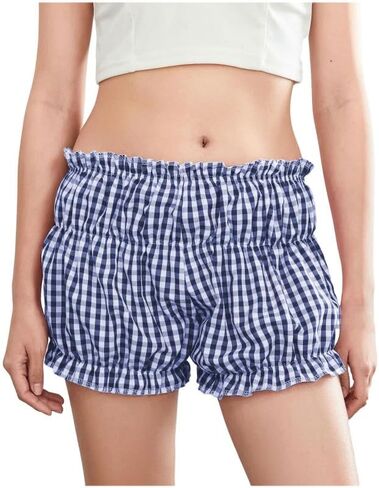 Women's Lounge Plaid Shorts With Ruffle Bloomer - Low Rise Coquette Micro Shorts for Sexy Pajama Bottoms and Sleep in Kuwait