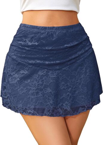 تنانير Avidlove Mini للنساء Sexy Lace Skirt A-Line Ruched Double Layer Short Out Out Jeair in Kuwait