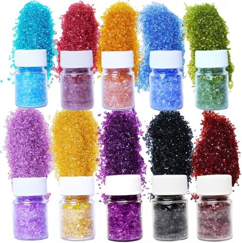 10Box -1LB Crushed Glass for Crafts Glitter Resin Art, Small Broken Glass Pieces, Transparan Chips DIY Vase Filler Decoration 1-3mm (Transparan) in Saudi Arabia