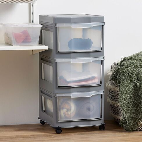 لايف ستوري كلاسيك 3 أرفف منظم أدراج بلاستيكية، رمادي (3 عبوات) in Kuwait