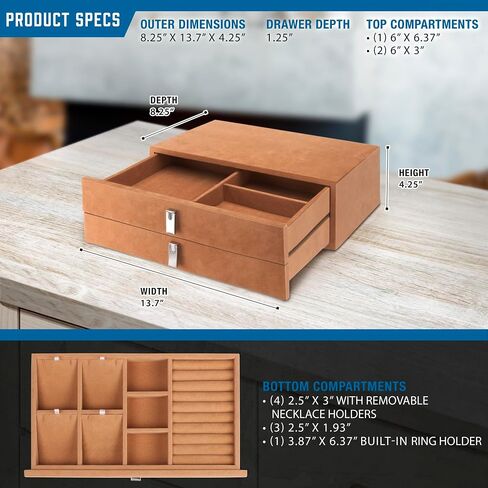 Barska Tan Suede-Lined Storage Drawer Set for Safes – Watches, Jewelry, Wallet, Passport, Glasses Organization with Padded Channels and Necklace Compartments in Saudi Arabia