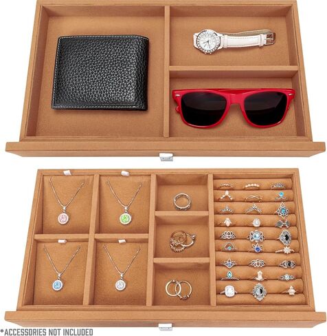 Barska Tan Suede-Lined Storage Drawer Set for Safes – Watches, Jewelry, Wallet, Passport, Glasses Organization with Padded Channels and Necklace Compartments in Saudi Arabia