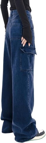 LONGYIDA Women's High Waisted Cargo Jeans Straight Wide Leg Stretch Baggy Jeans Y2K Casual Loose Denim Cargo Pants Trousers in Kuwait